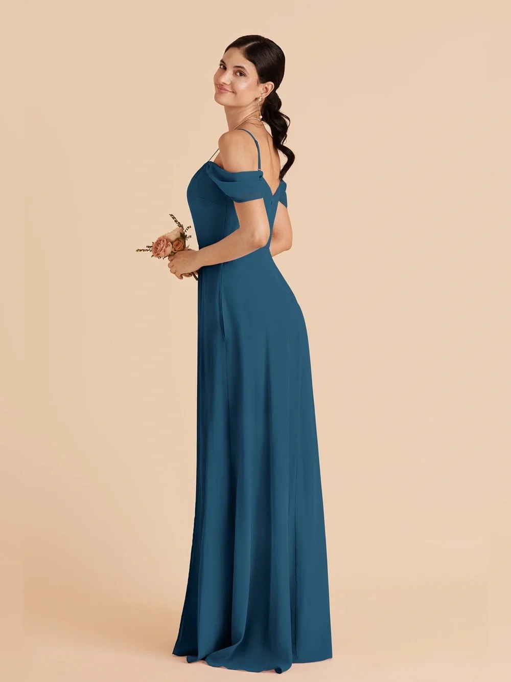 Birdy Grey Devin Chiffon Dark Teal Detachable Sleeve Bridesmaid Dress Medium